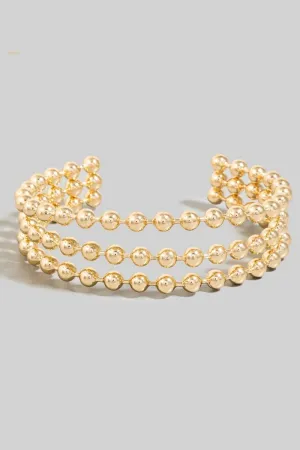 Gold Solid Metallic Beads Layered Cuff Bracelet