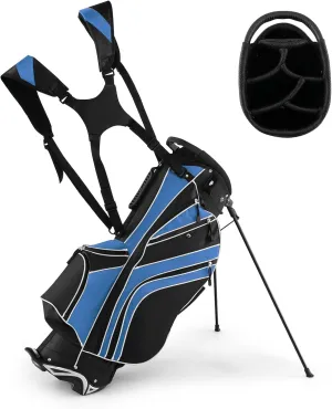 Golf Stand Bag, 6 Way Divider Golf Club Bag with 8 Pockets, Rain Hood, Umbrella Holder & Glove Sticker, Portable Lightweight Golf Bag for Men Women