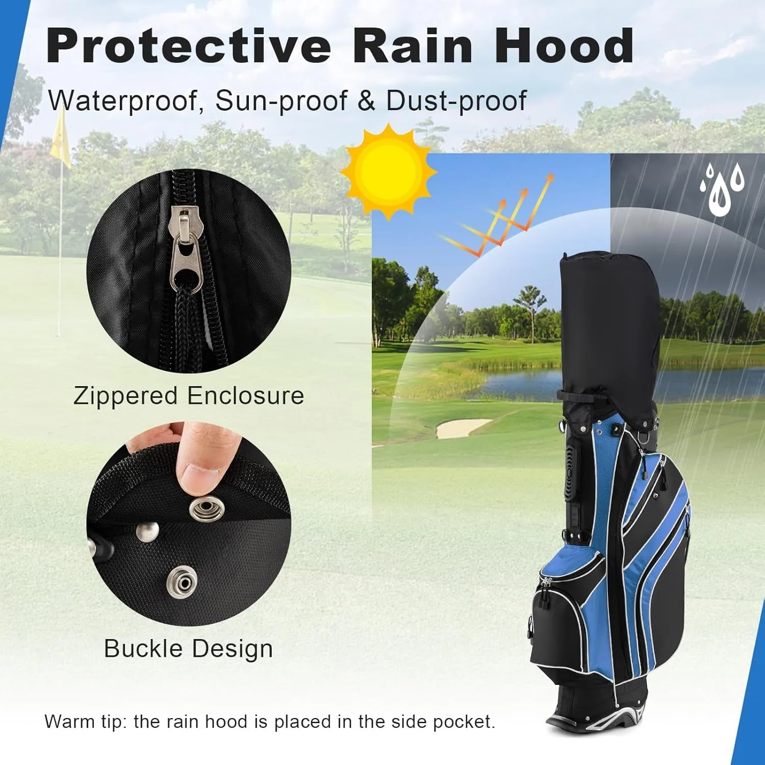 Golf Stand Bag, 6 Way Divider Golf Club Bag with 8 Pockets, Rain Hood, Umbrella Holder & Glove Sticker, Portable Lightweight Golf Bag for Men Women