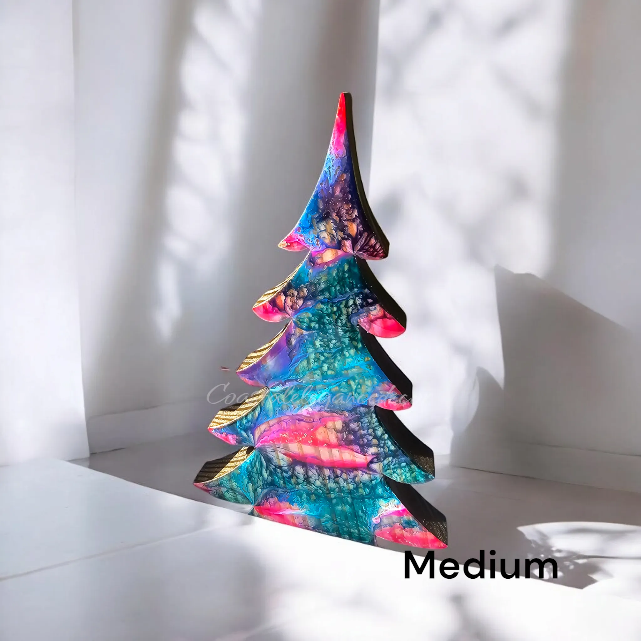 Handcrafted Resin and Chunky Wood Contemporary Tabletop Christmas Trees with Branches Holiday Decoration 3 Sizes