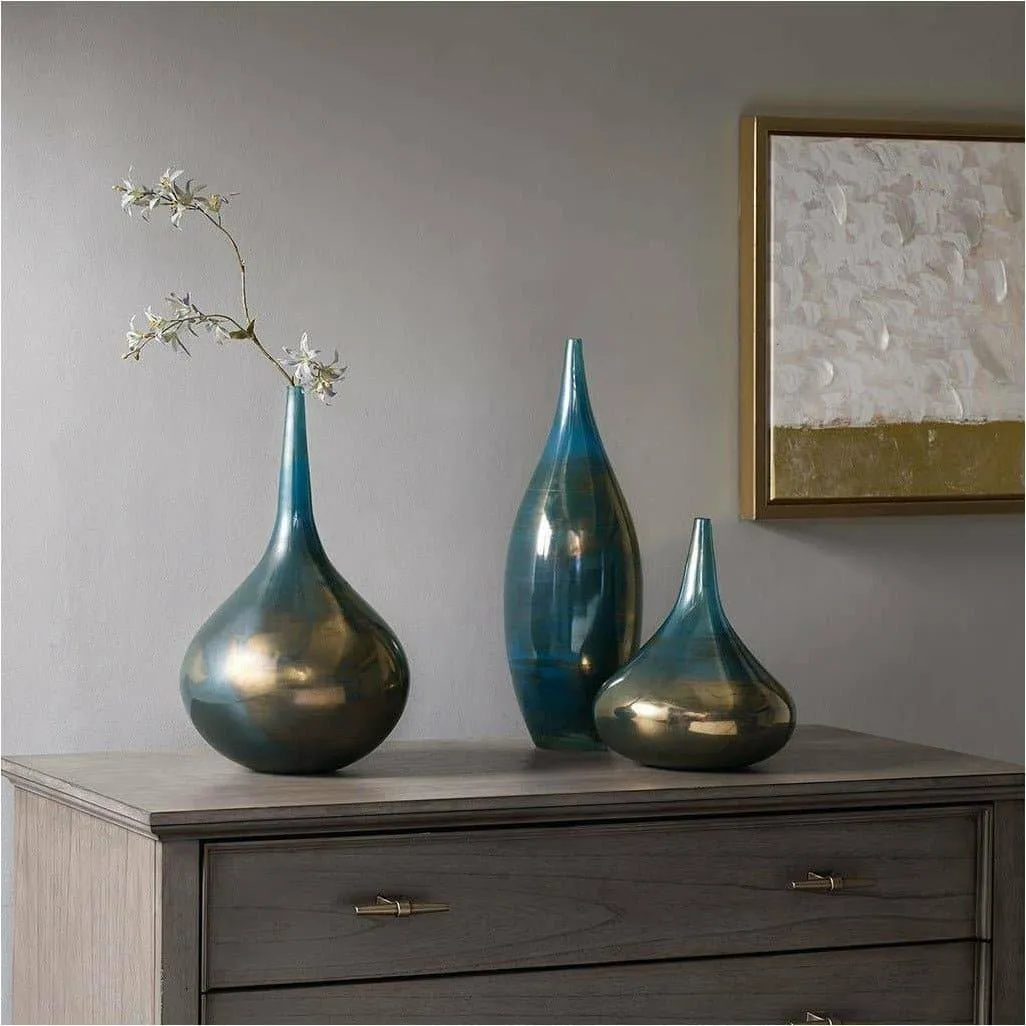Handmade Blue Metallic Vases (Set of 3)