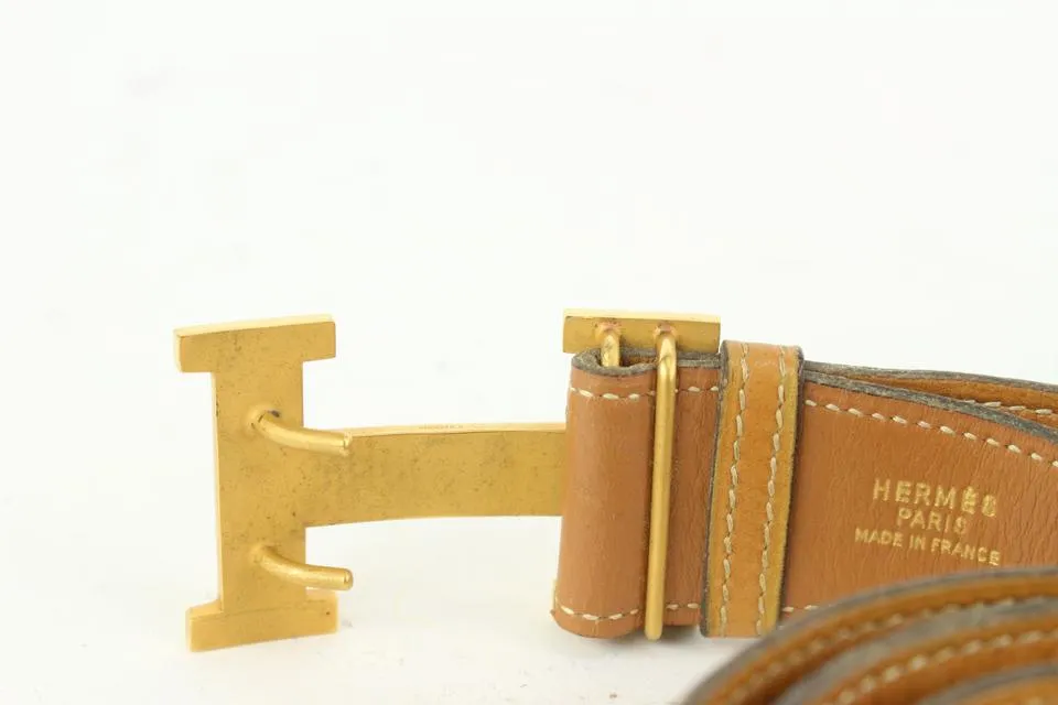Hermès 32mm Reversible H Logo Belt Kit Brown x Gold 1H124