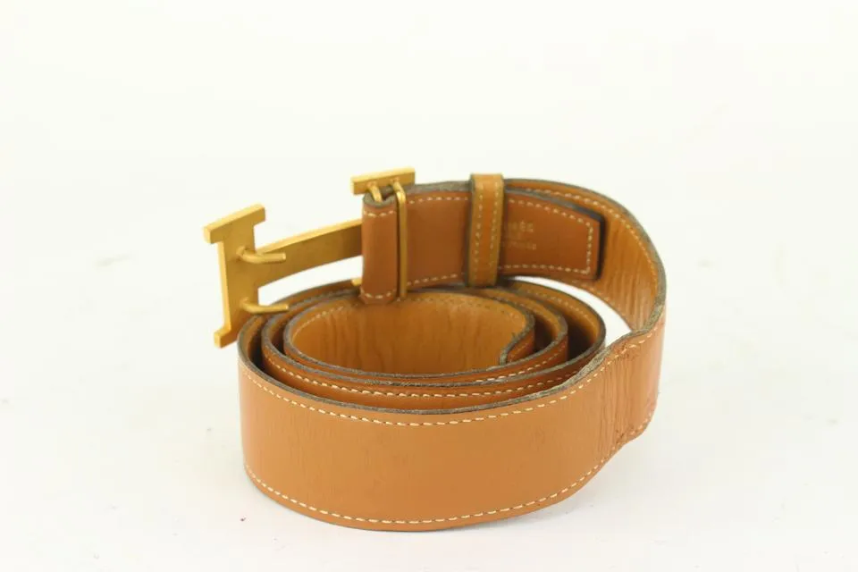 Hermès 32mm Reversible H Logo Belt Kit Brown x Gold 1H124