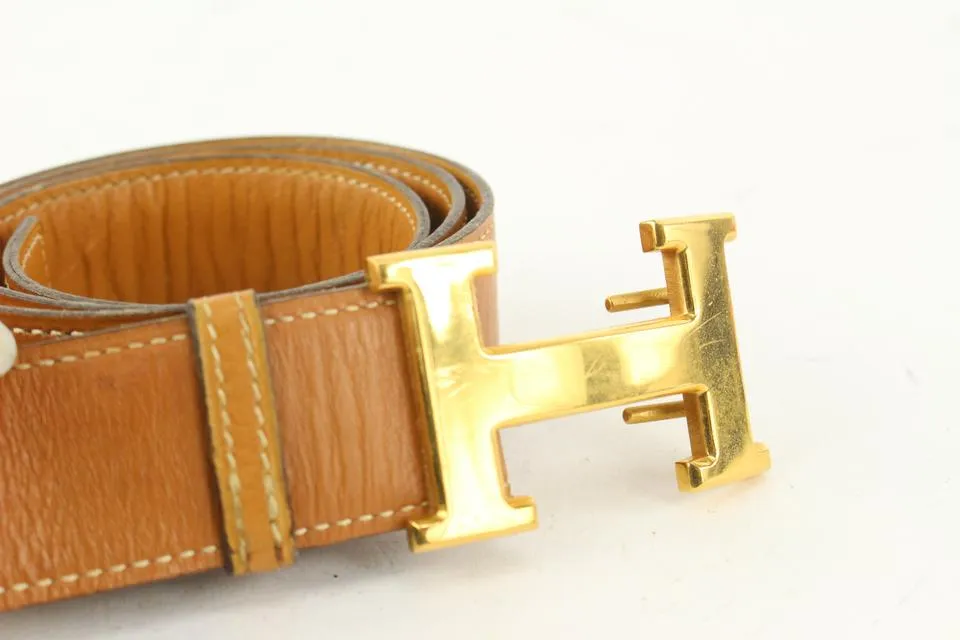 Hermès 32mm Reversible H Logo Belt Kit Brown x Gold 1H124