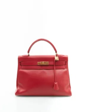 Hermès Red Courchevel Leather Kelly 32 Bag GHW