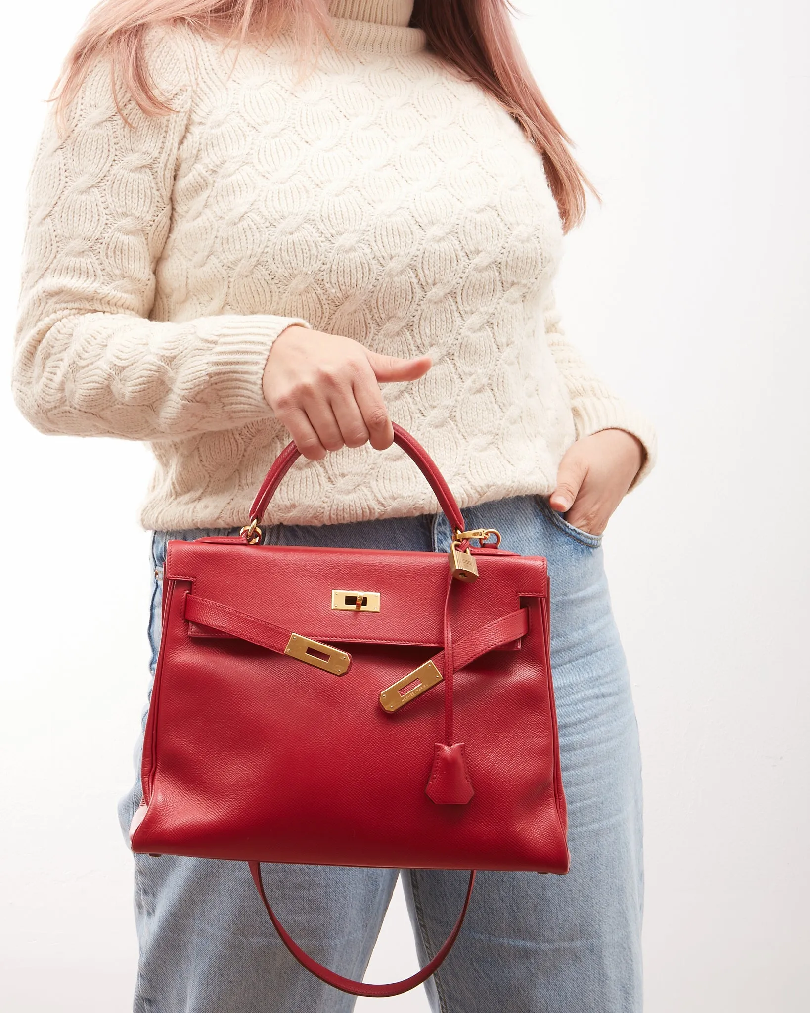 Hermès Red Courchevel Leather Kelly 32 Bag GHW