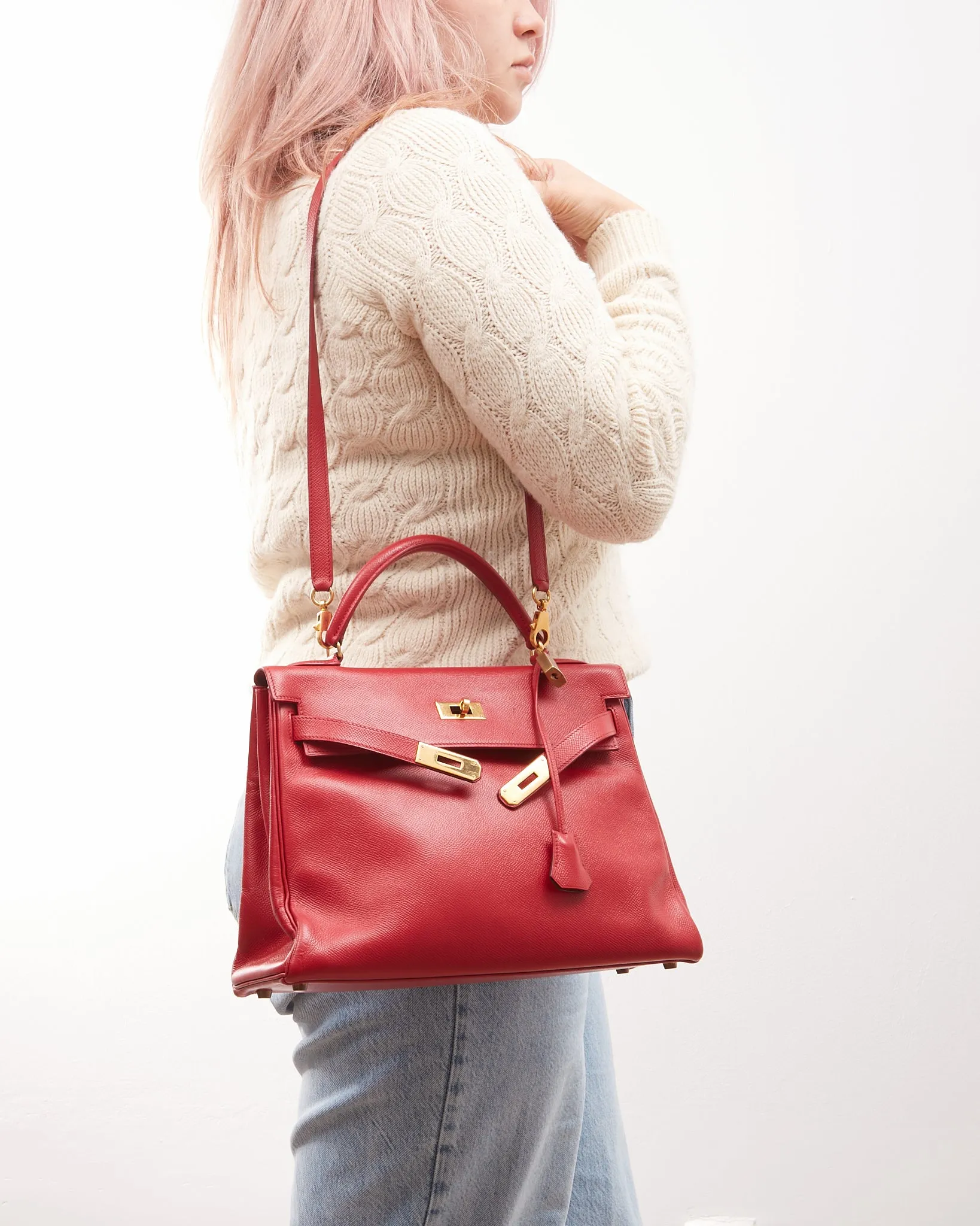 Hermès Red Courchevel Leather Kelly 32 Bag GHW