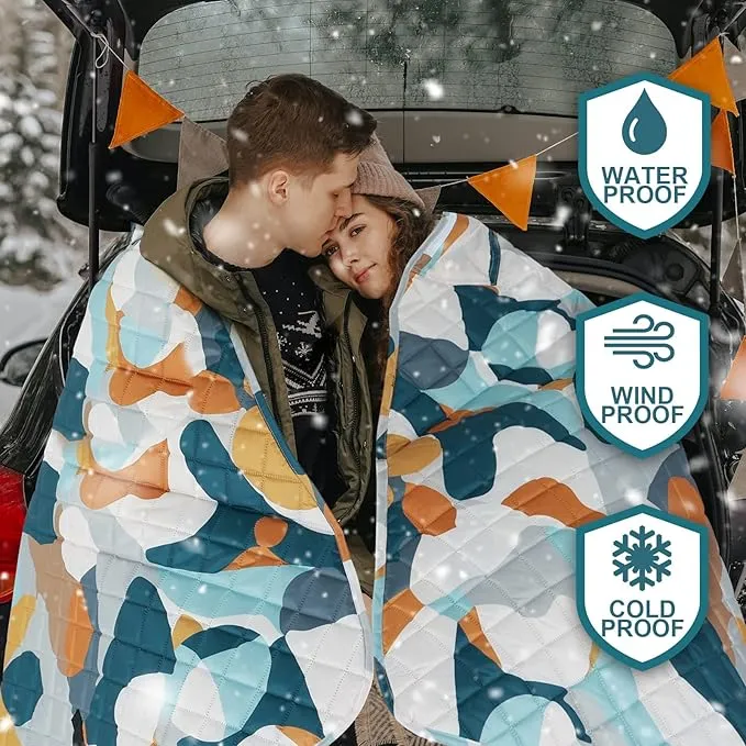 Hooded Outdoor Blanket, Extra Large 82"x 55" Waterpoof Camping Blanket, Quilted, Thick Fleece, Warm, Windproof, Sand Proof, Portable and Wear-Resistant, Perfect for Stadium, Picnic, Camping…