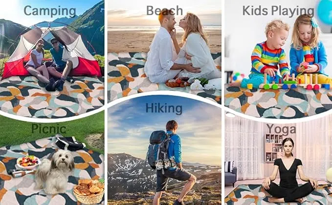 Hooded Outdoor Blanket, Extra Large 82"x 55" Waterpoof Camping Blanket, Quilted, Thick Fleece, Warm, Windproof, Sand Proof, Portable and Wear-Resistant, Perfect for Stadium, Picnic, Camping…