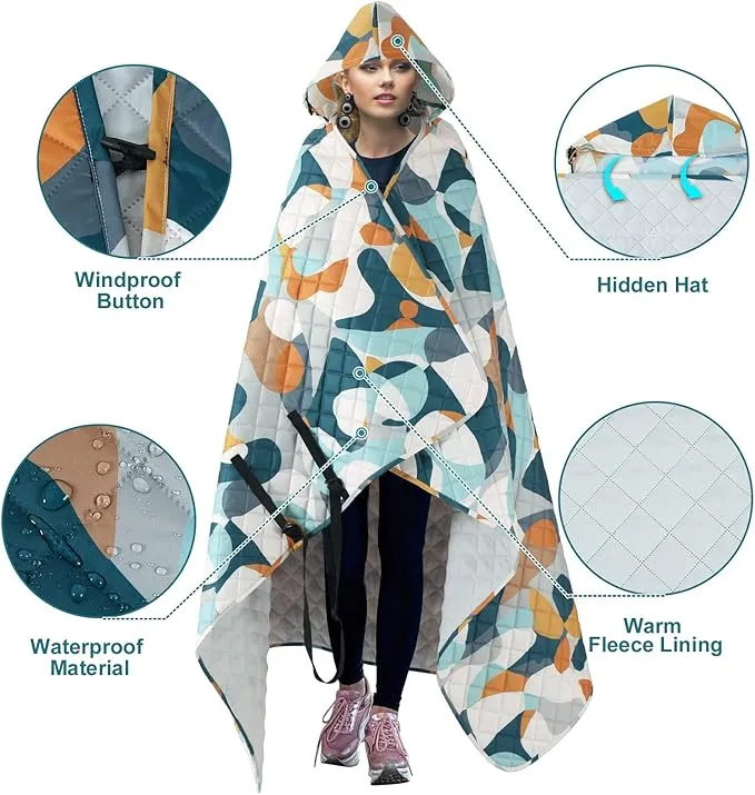 Hooded Outdoor Blanket, Extra Large 82"x 55" Waterpoof Camping Blanket, Quilted, Thick Fleece, Warm, Windproof, Sand Proof, Portable and Wear-Resistant, Perfect for Stadium, Picnic, Camping…