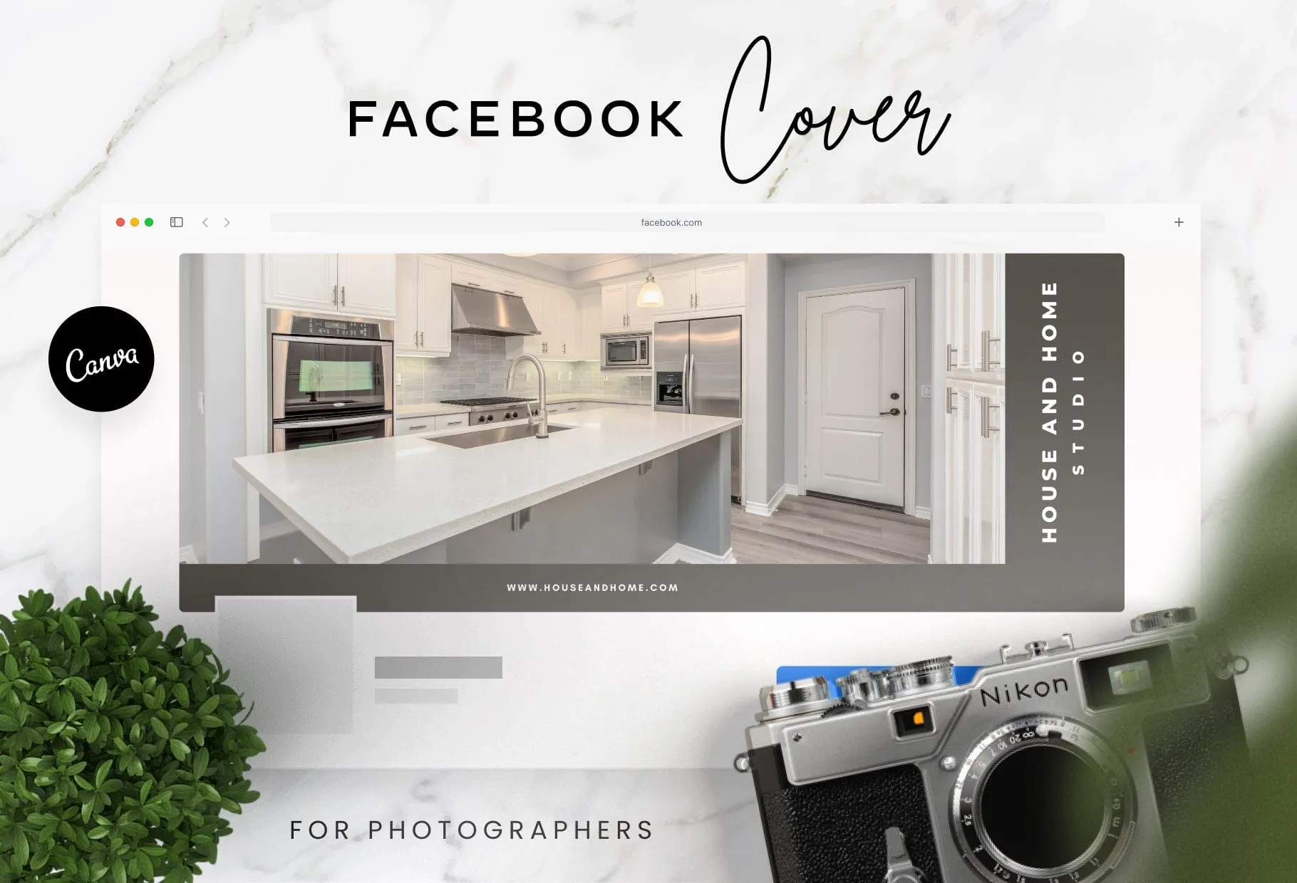House and Home Studio Facebook Cover for Photographers Editable Canva Template