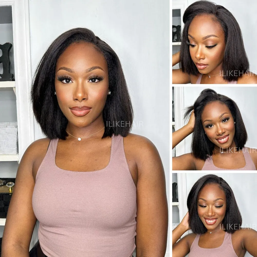 Hyperrealism Kinky Straight With Kinky Edges Bob 13x4 Lace Ventilated Wig