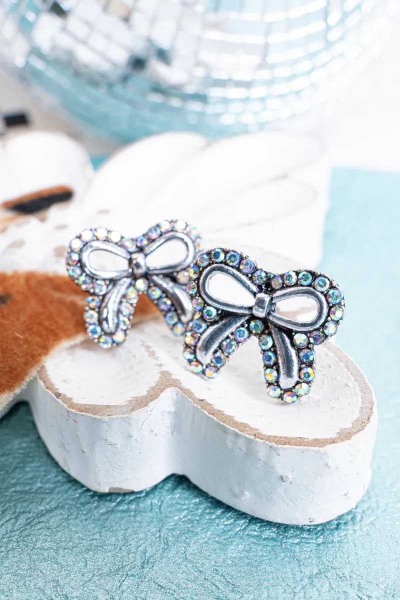 Iridescent Crystal Coquette Silvertone Earrings