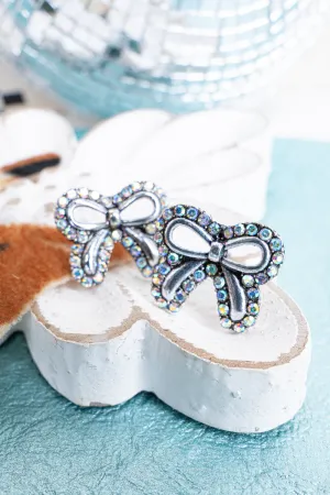 Iridescent Crystal Coquette Silvertone Earrings