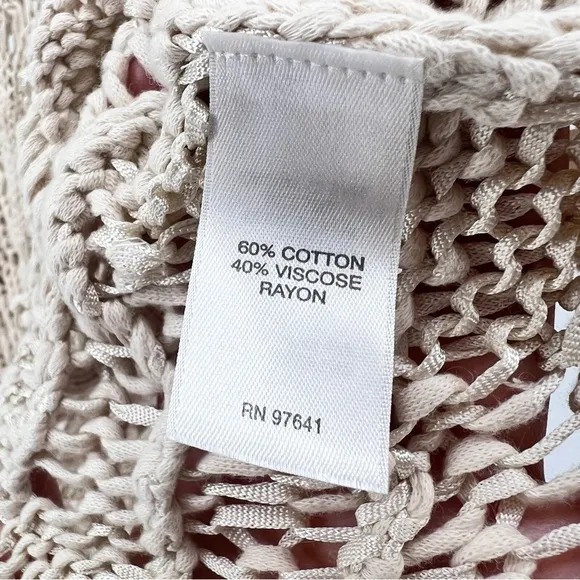 J. Jill Crochet Open Stitch Sweater Medium Cream 3/4th Sleeve Beach Boho Neutral