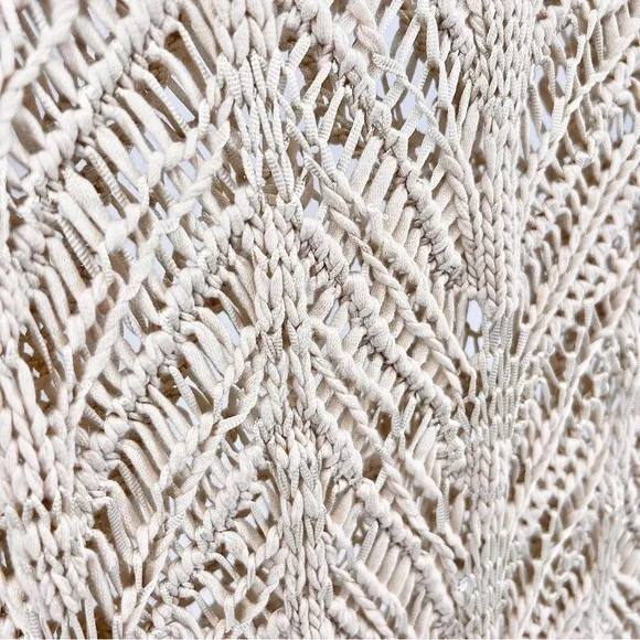 J. Jill Crochet Open Stitch Sweater Medium Cream 3/4th Sleeve Beach Boho Neutral