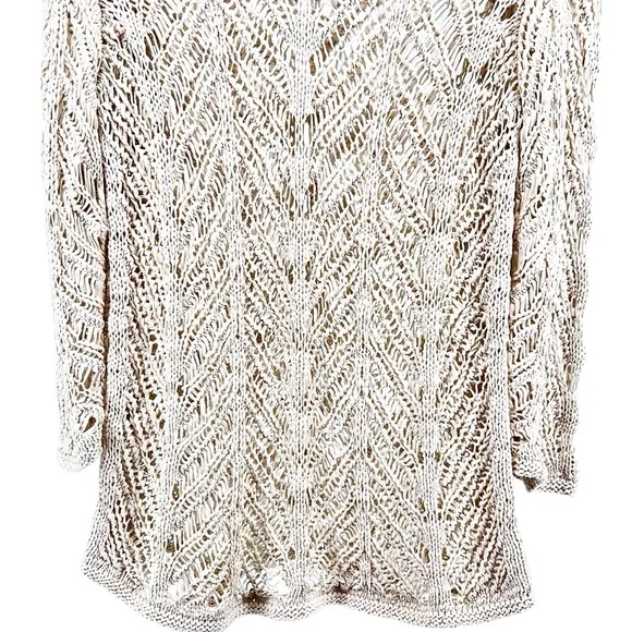 J. Jill Crochet Open Stitch Sweater Medium Cream 3/4th Sleeve Beach Boho Neutral