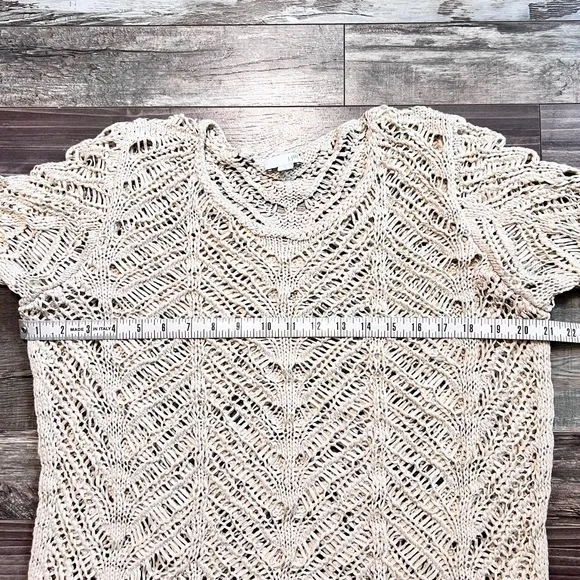 J. Jill Crochet Open Stitch Sweater Medium Cream 3/4th Sleeve Beach Boho Neutral