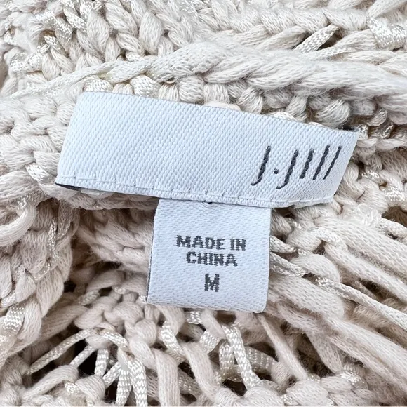 J. Jill Crochet Open Stitch Sweater Medium Cream 3/4th Sleeve Beach Boho Neutral