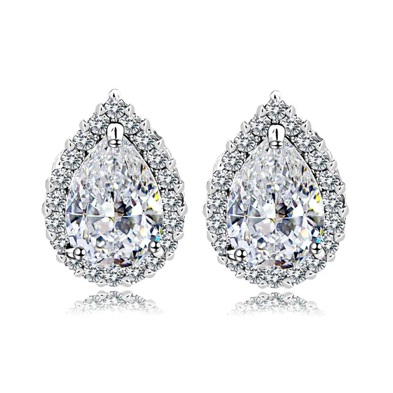 Jemmin Exquisite Sterling Silver Water Drop Crystal Earrings Fine Women Wedding Jewelry Stud Earring Gift Nickel Free