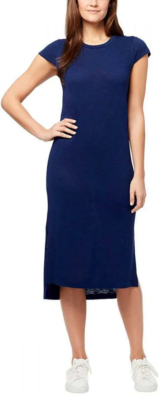Jessica Simpson Women's Cap Sleeve Side Slit Midi Dress Maritime Blue Small