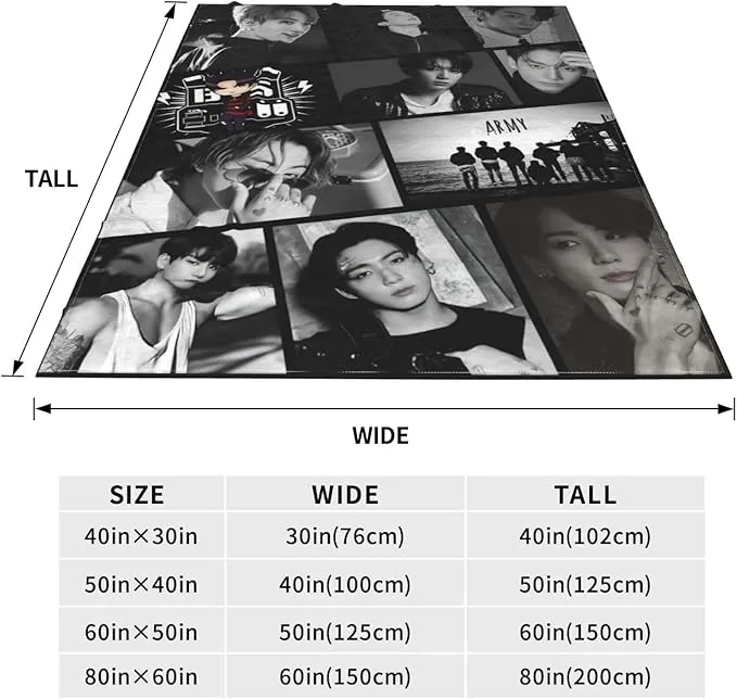 Jung Kook Blanket 60"X80" Soft and Comfortable Warm Fleece Throw Full Picture of Idol Group Blankets Yoga Blankets Beach Blanket Picnic Blankets Gift for Dorm Room Decor Sofa Bed Camping Travel