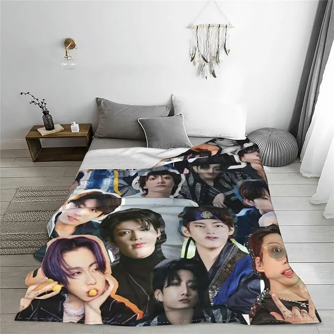 Jung Kook Blanket 60"X80" Soft and Comfortable Warm Fleece Throw Full Picture of Idol Group Blankets Yoga Blankets Beach Blanket Picnic Blankets Gift for Dorm Room Decor Sofa Bed Camping Travel