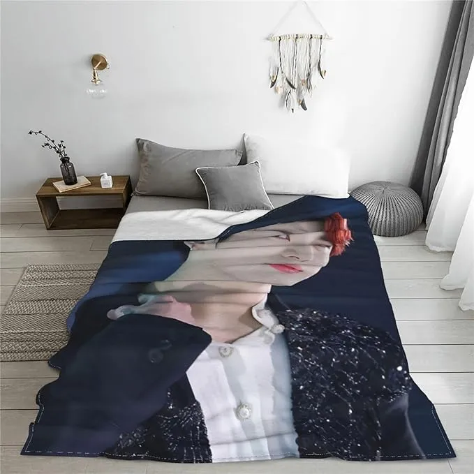 Jung Kook Blanket 60"X80" Soft and Comfortable Warm Fleece Throw Full Picture of Idol Group Blankets Yoga Blankets Beach Blanket Picnic Blankets Gift for Dorm Room Decor Sofa Bed Camping Travel