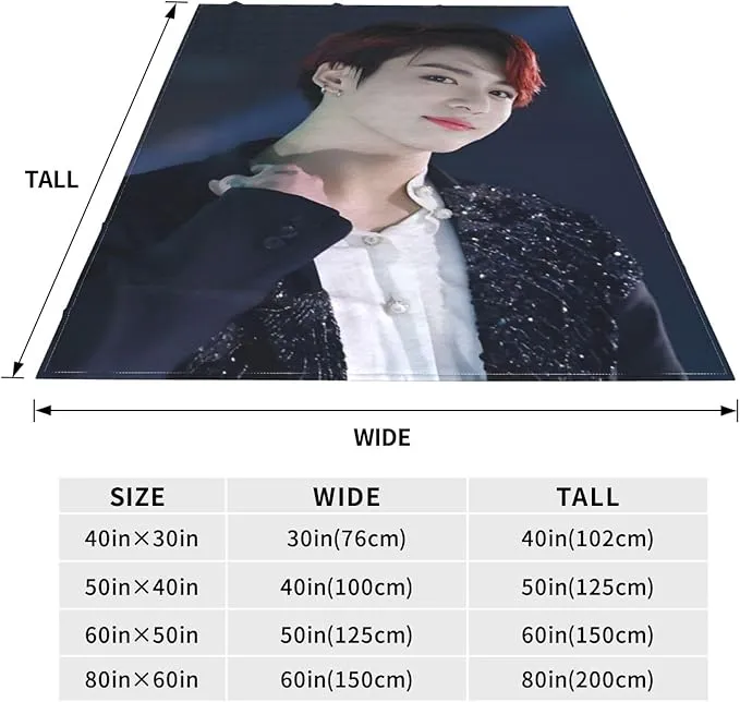 Jung Kook Blanket 60"X80" Soft and Comfortable Warm Fleece Throw Full Picture of Idol Group Blankets Yoga Blankets Beach Blanket Picnic Blankets Gift for Dorm Room Decor Sofa Bed Camping Travel
