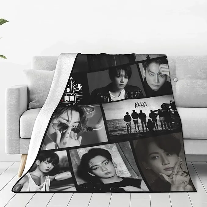 Jung Kook Blanket 60"X80" Soft and Comfortable Warm Fleece Throw Full Picture of Idol Group Blankets Yoga Blankets Beach Blanket Picnic Blankets Gift for Dorm Room Decor Sofa Bed Camping Travel