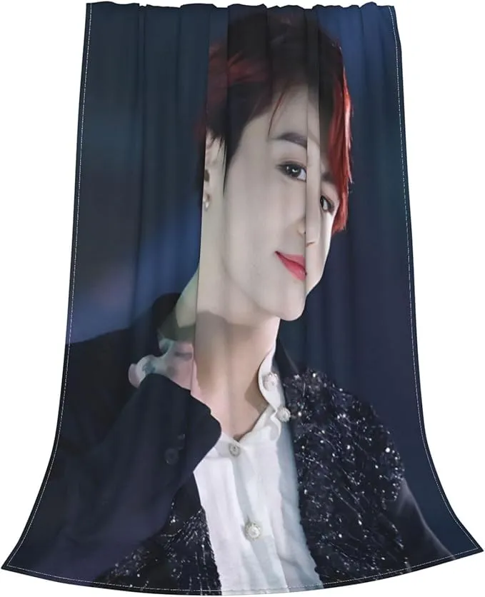 Jung Kook Blanket 60"X80" Soft and Comfortable Warm Fleece Throw Full Picture of Idol Group Blankets Yoga Blankets Beach Blanket Picnic Blankets Gift for Dorm Room Decor Sofa Bed Camping Travel
