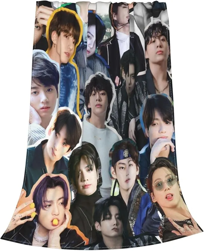 Jung Kook Blanket 60"X80" Soft and Comfortable Warm Fleece Throw Full Picture of Idol Group Blankets Yoga Blankets Beach Blanket Picnic Blankets Gift for Dorm Room Decor Sofa Bed Camping Travel