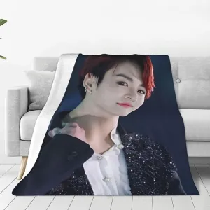 Jung Kook Blanket 60"X80" Soft and Comfortable Warm Fleece Throw Full Picture of Idol Group Blankets Yoga Blankets Beach Blanket Picnic Blankets Gift for Dorm Room Decor Sofa Bed Camping Travel