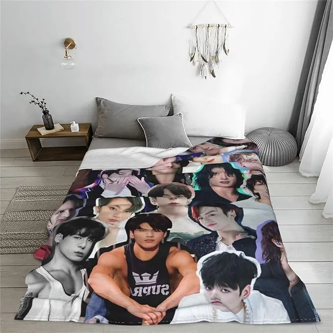 Jungkook Blanket Jeon Jung Kook Soft and Comfortable Warm Fleece Throw Full Picture of Idol Group Blankets 50"X60" Beach Blankets Gift for Dorm Room Decor Sofa Bed Camping Travel