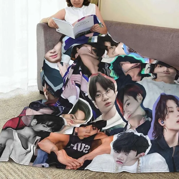 Jungkook Blanket Jeon Jung Kook Soft and Comfortable Warm Fleece Throw Full Picture of Idol Group Blankets 50"X60" Beach Blankets Gift for Dorm Room Decor Sofa Bed Camping Travel