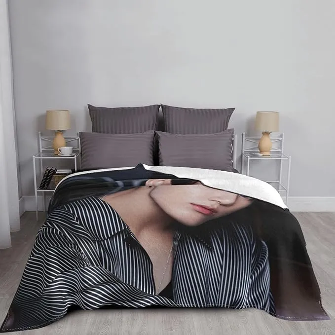 Jungkook Blanket Jeon Jung Kook Soft and Comfortable Warm Fleece Throw Full Picture of Idol Group Blankets 50"X60" Beach Blankets Gift for Dorm Room Decor Sofa Bed Camping Travel