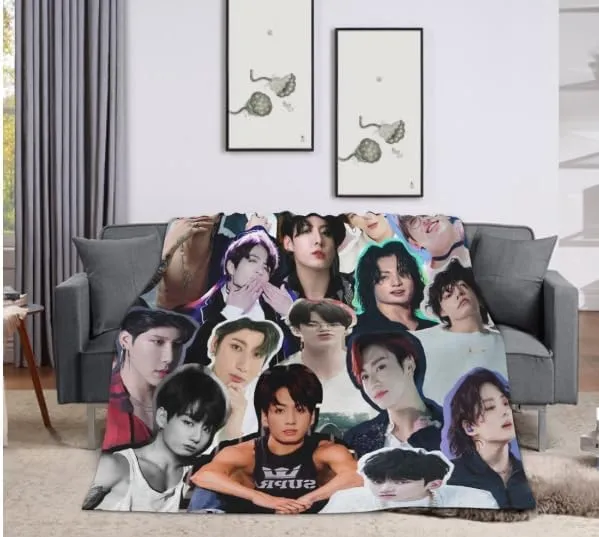 Jungkook Blanket Jeon Jung Kook Soft and Comfortable Warm Fleece Throw Full Picture of Idol Group Blankets 50"X60" Beach Blankets Gift for Dorm Room Decor Sofa Bed Camping Travel