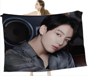 Jungkook Blanket Jeon Jung Kook Soft and Comfortable Warm Fleece Throw Full Picture of Idol Group Blankets 50"X60" Beach Blankets Gift for Dorm Room Decor Sofa Bed Camping Travel