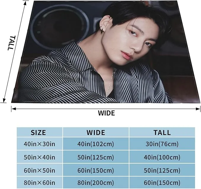 Jungkook Blanket Jeon Jung Kook Soft and Comfortable Warm Fleece Throw Full Picture of Idol Group Blankets 50"X60" Beach Blankets Gift for Dorm Room Decor Sofa Bed Camping Travel