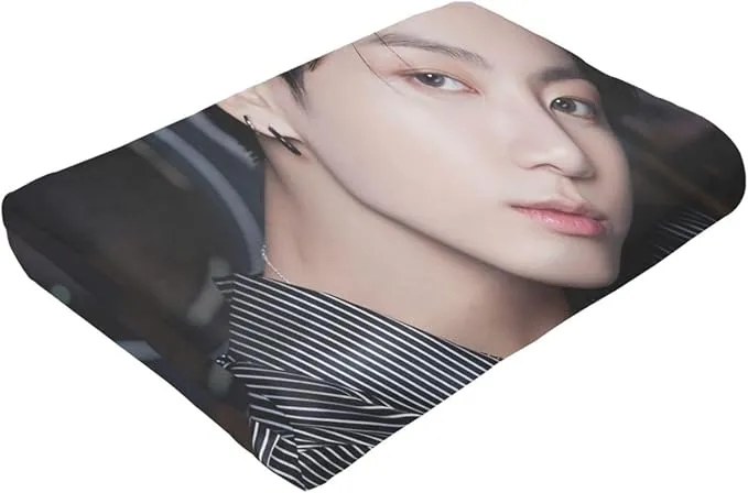 Jungkook Blanket Jeon Jung Kook Soft and Comfortable Warm Fleece Throw Full Picture of Idol Group Blankets 50"X60" Beach Blankets Gift for Dorm Room Decor Sofa Bed Camping Travel