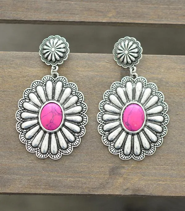 Justin Floral Oval Concho Post Earrings
