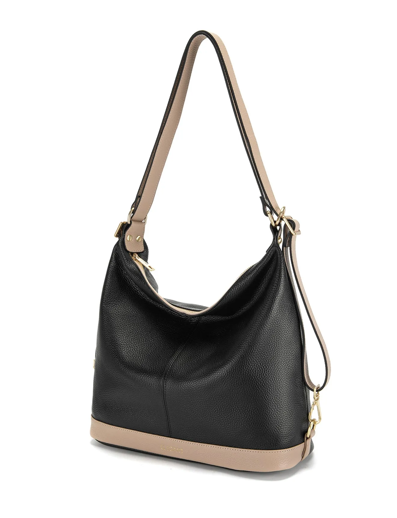 KAMILA LEATHER CONVERTIBLE BACKPACK-E1-0823-BLACK/PUTTY