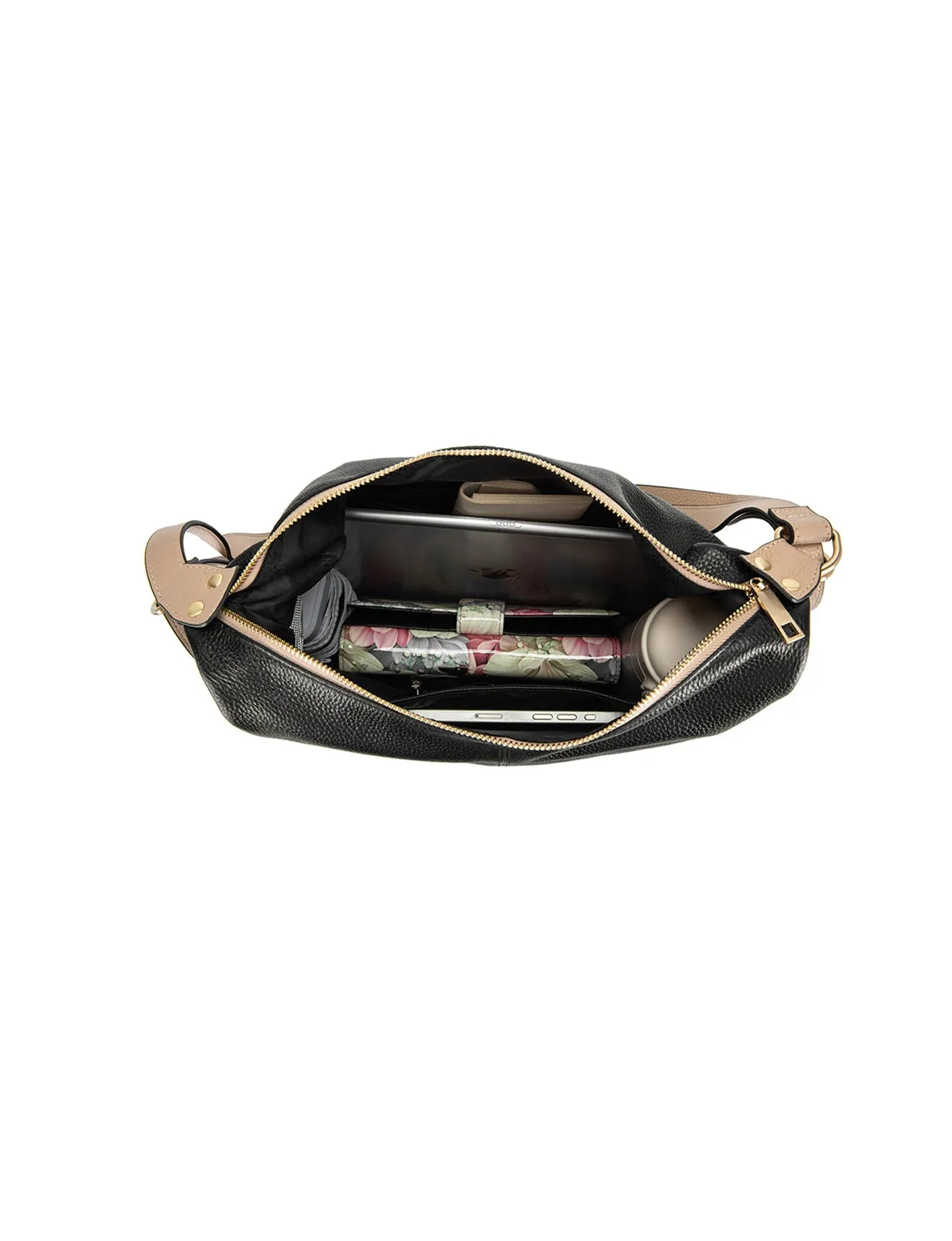 KAMILA LEATHER CONVERTIBLE BACKPACK-E1-0823-BLACK/PUTTY