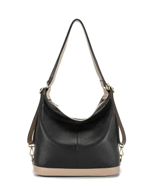 KAMILA LEATHER CONVERTIBLE BACKPACK-E1-0823-BLACK/PUTTY