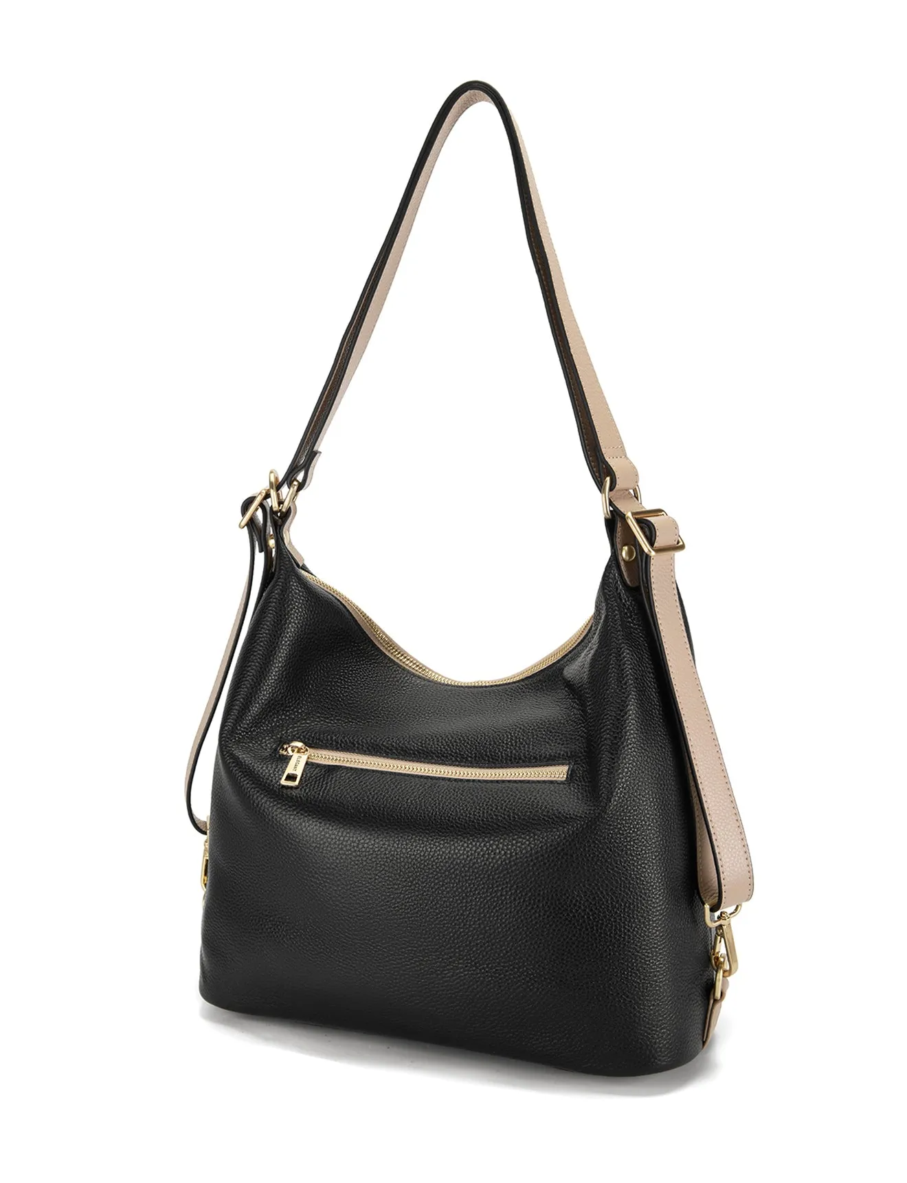 KAMILA LEATHER CONVERTIBLE BACKPACK-E1-0823-BLACK/PUTTY