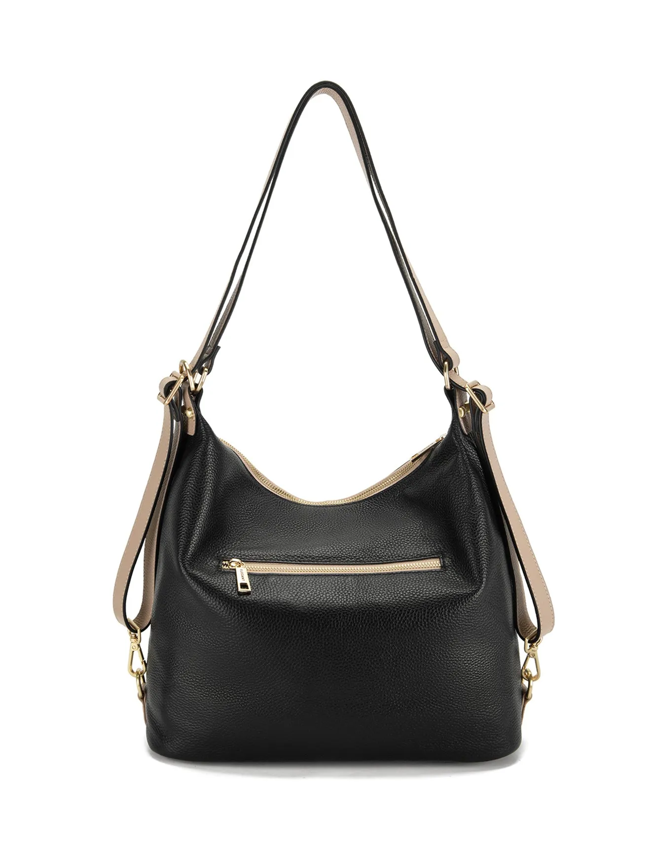 KAMILA LEATHER CONVERTIBLE BACKPACK-E1-0823-BLACK/PUTTY