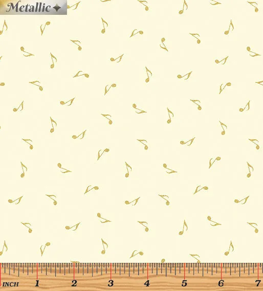 Kanvas Studio Music Notes Cream Gold Metallic Cotton Fabric 7723M-07-Cream-Gold