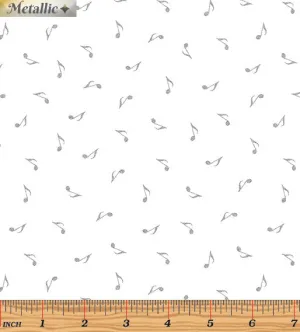Kanvas Studio Music Notes White Silver Metallic Cotton Fabric 7723M-09-White-Silver