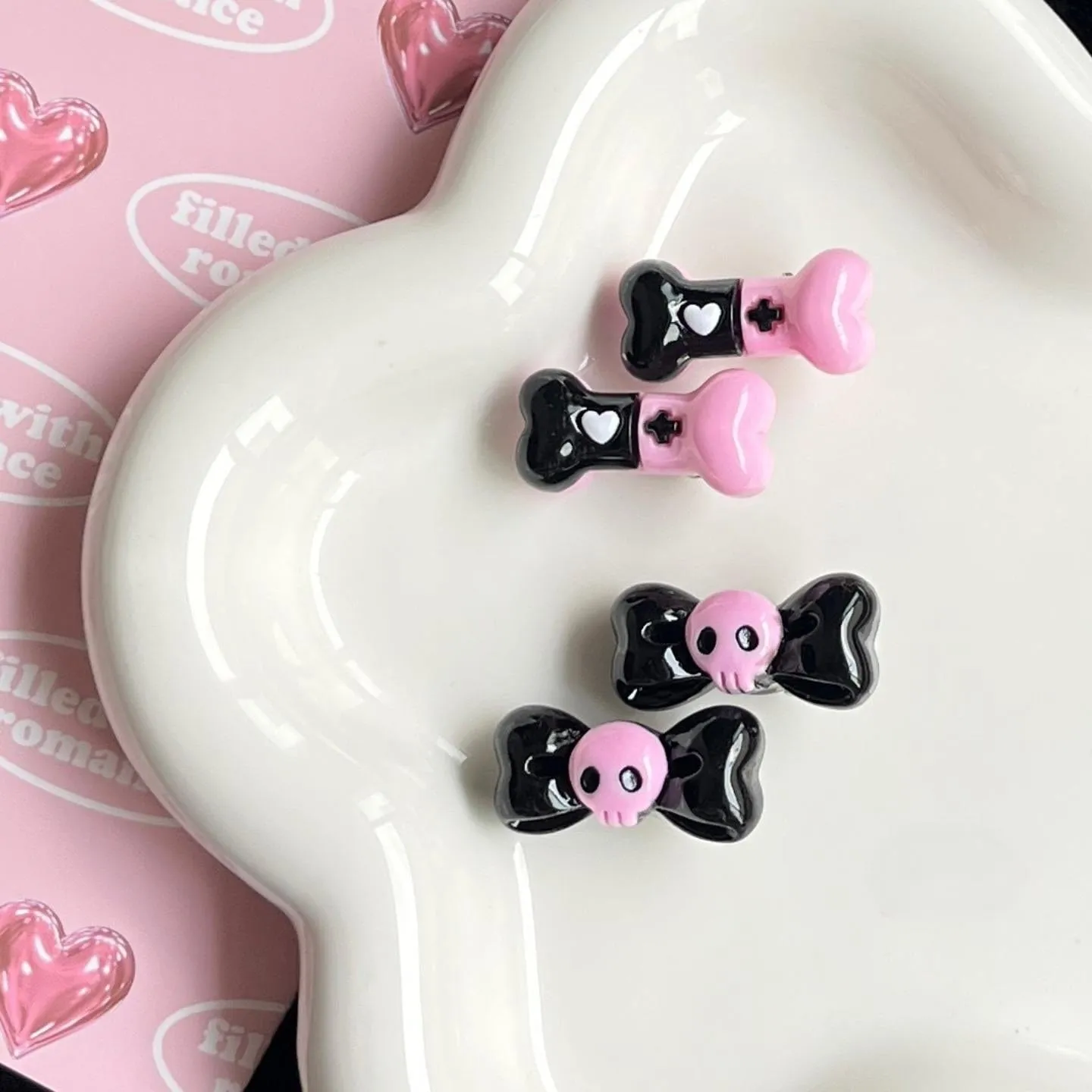 Kawaii 2 Pieces Kuromi Skull Bone Hair Clip Hair Rope Set