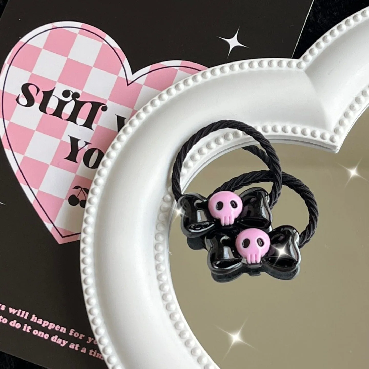 Kawaii 2 Pieces Kuromi Skull Bone Hair Clip Hair Rope Set